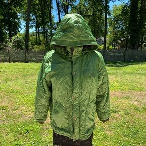 Green hooded winter coat